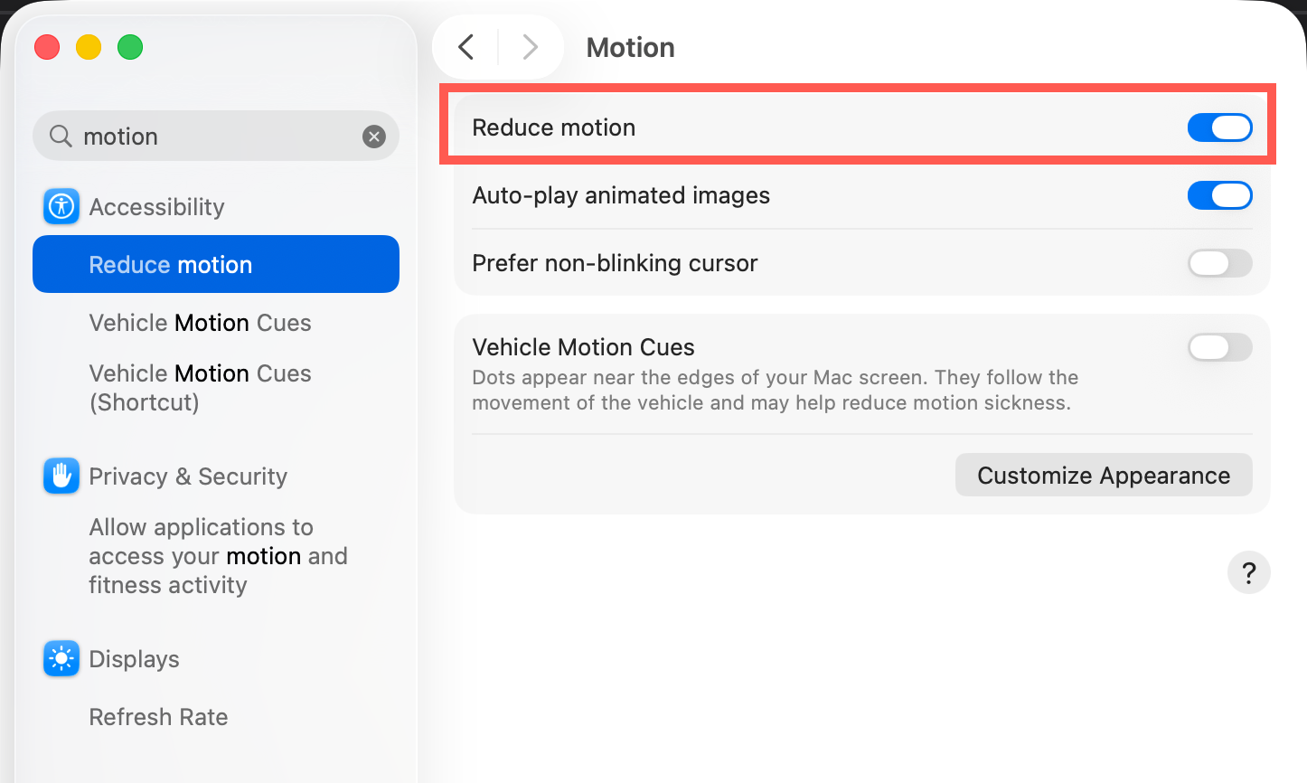 reduce motion on your computer