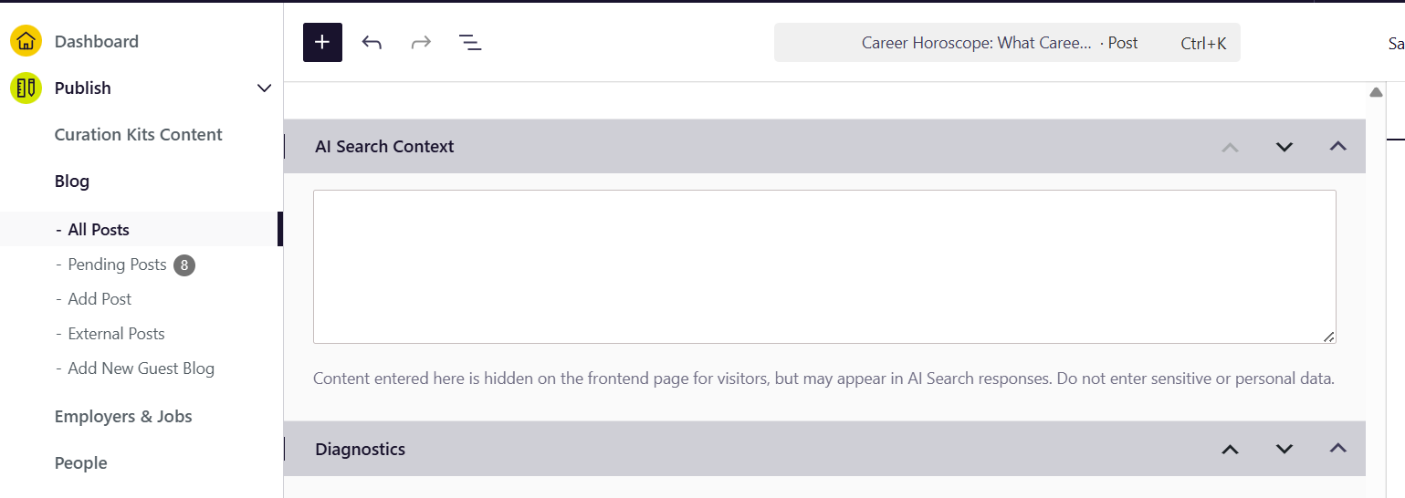 ai search content for blogs, pages and resources