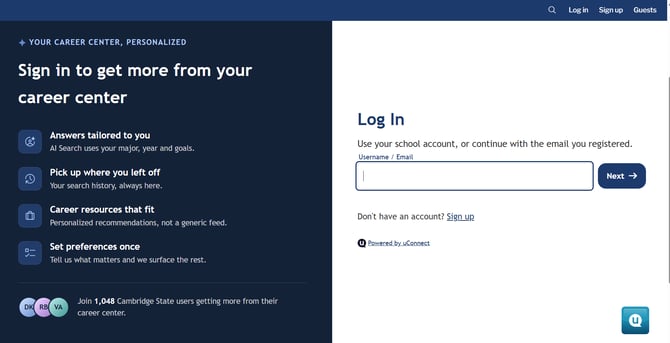 login screen for uconnect users