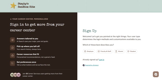 sign up screen for uConnect users