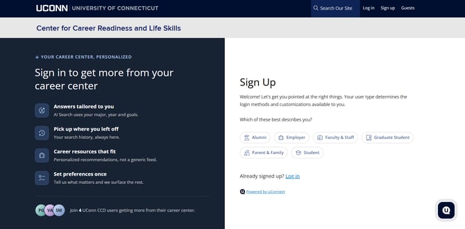 sign up screen for uConnect users