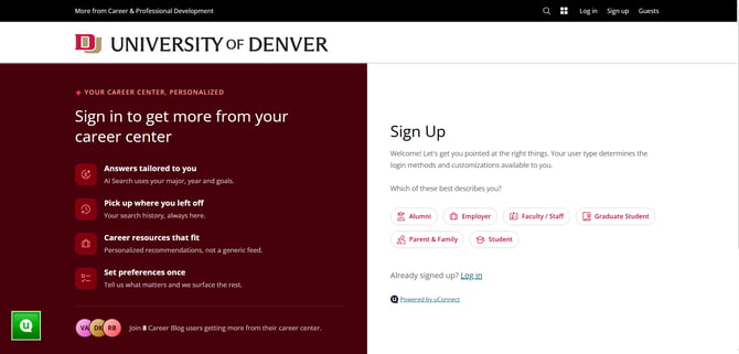 sign up screen for uConnect users