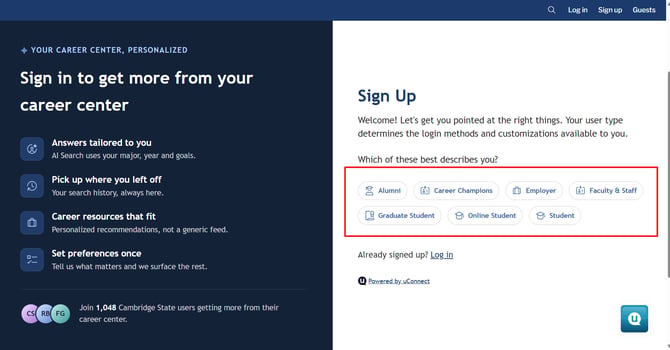 customize user type visibility on sign up screen