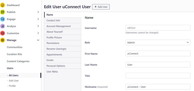 editing a user profile in uConnect