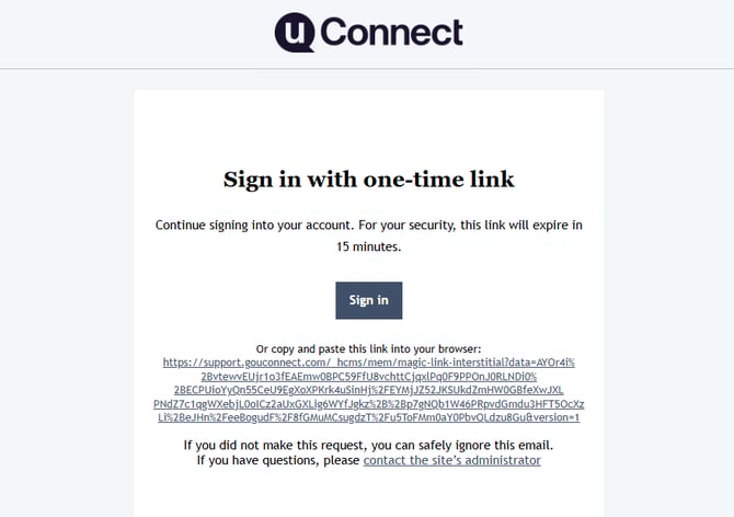 sign in with one-time link screenshot