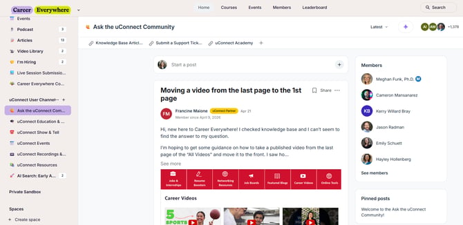 ask the uConnect community channel in the Career Everywhere Community