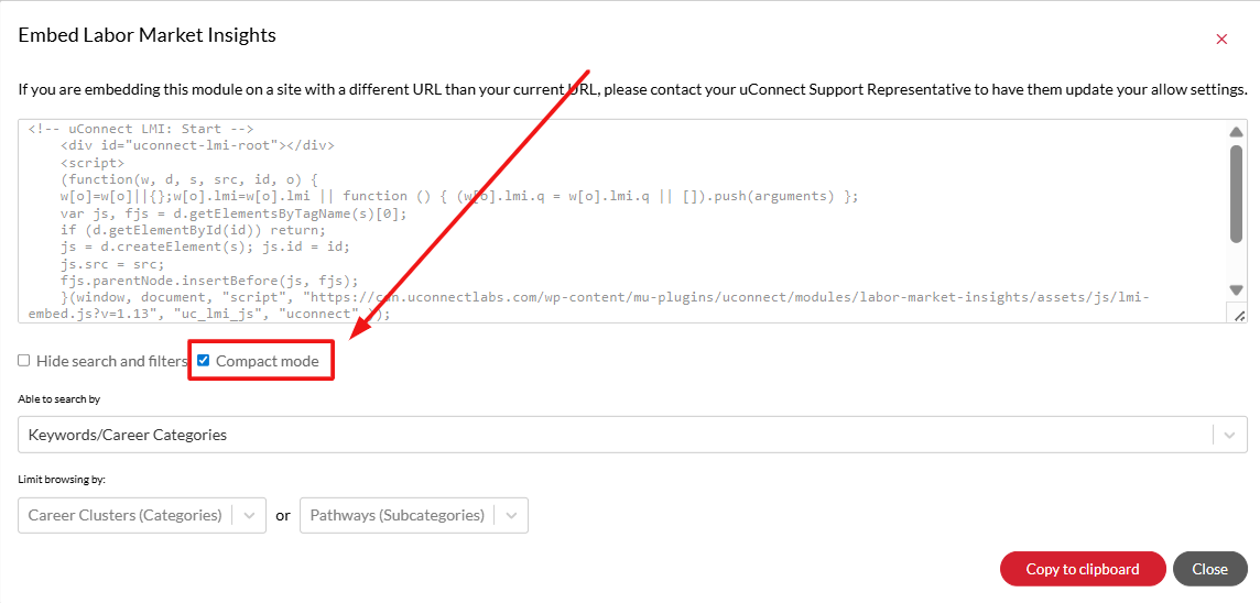 the compact mode setting for the embedded labor market insights module