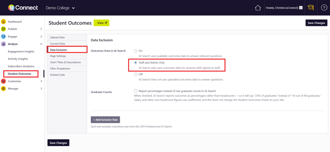 staff and admin only ai search outcomes data access