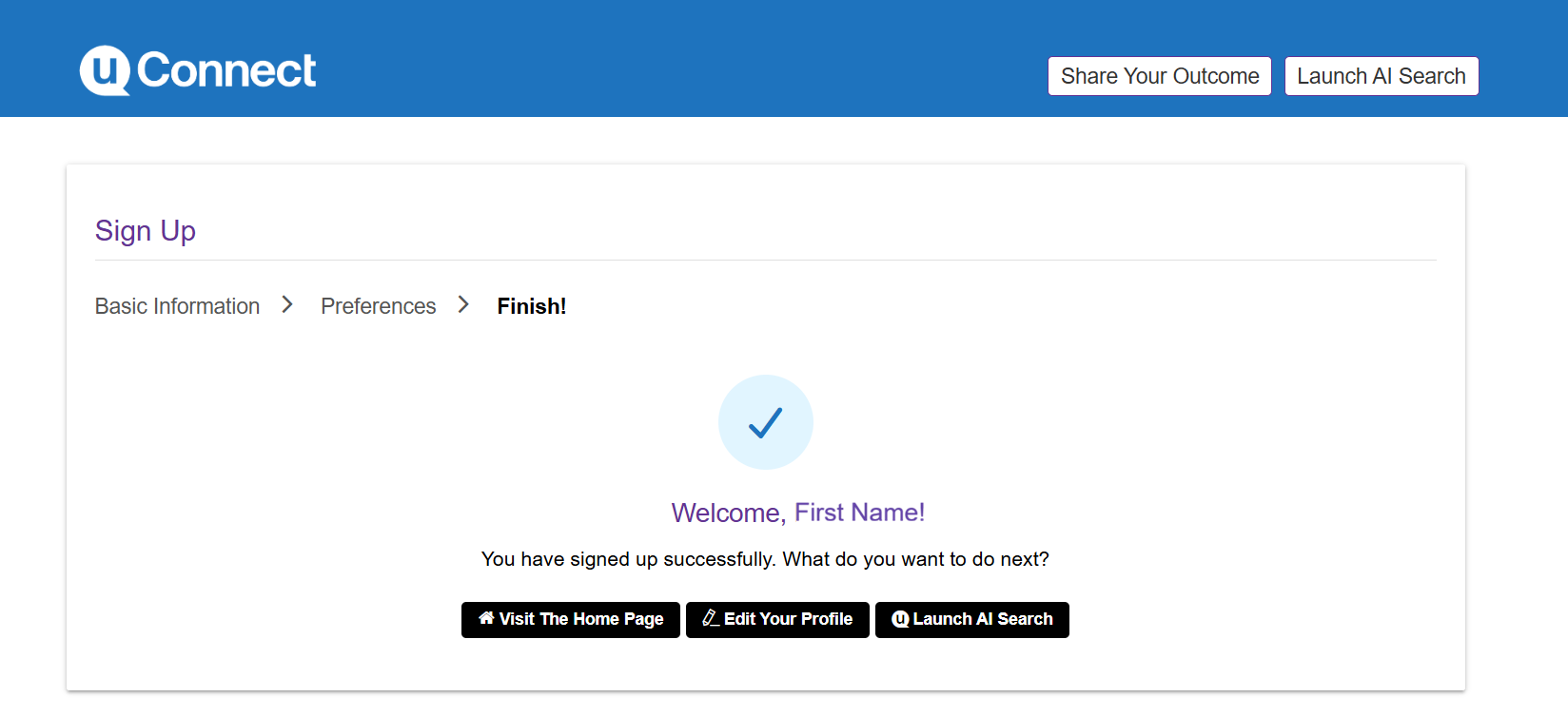 actions after sign up on uconnect