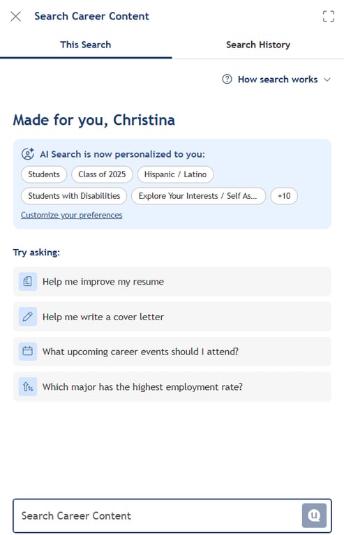AI search personalized screen on uConnect