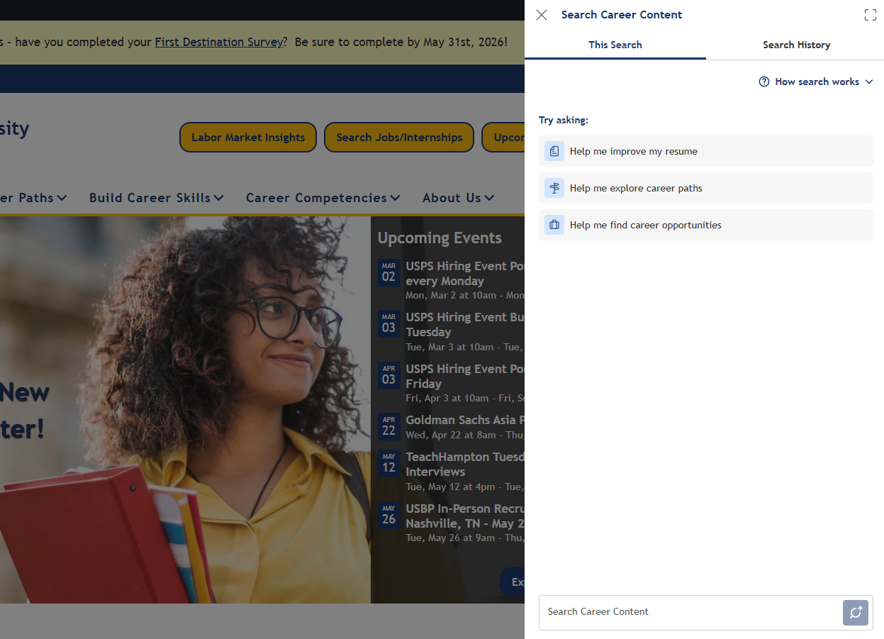 AI Search panel open with welcome prompts visible