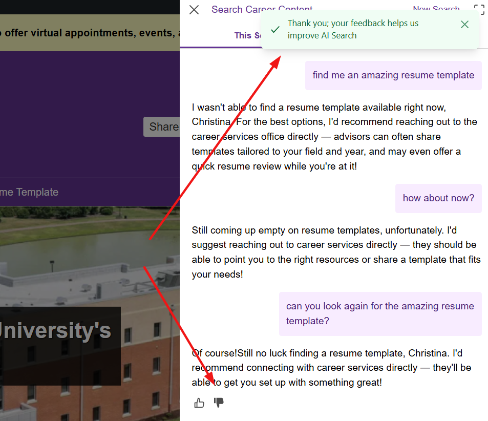 thumbs up and down feature in ai search