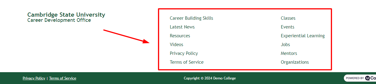 Footer menu in uConnect