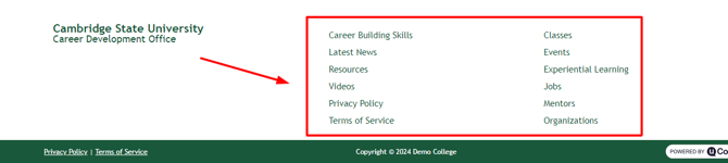 Footer menu in uConnect