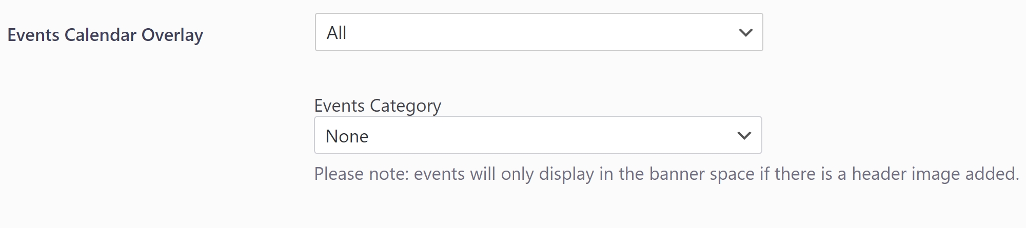 Screenshot of the 'Events Calendar Overlay' area within the settings section for a uConnect Community