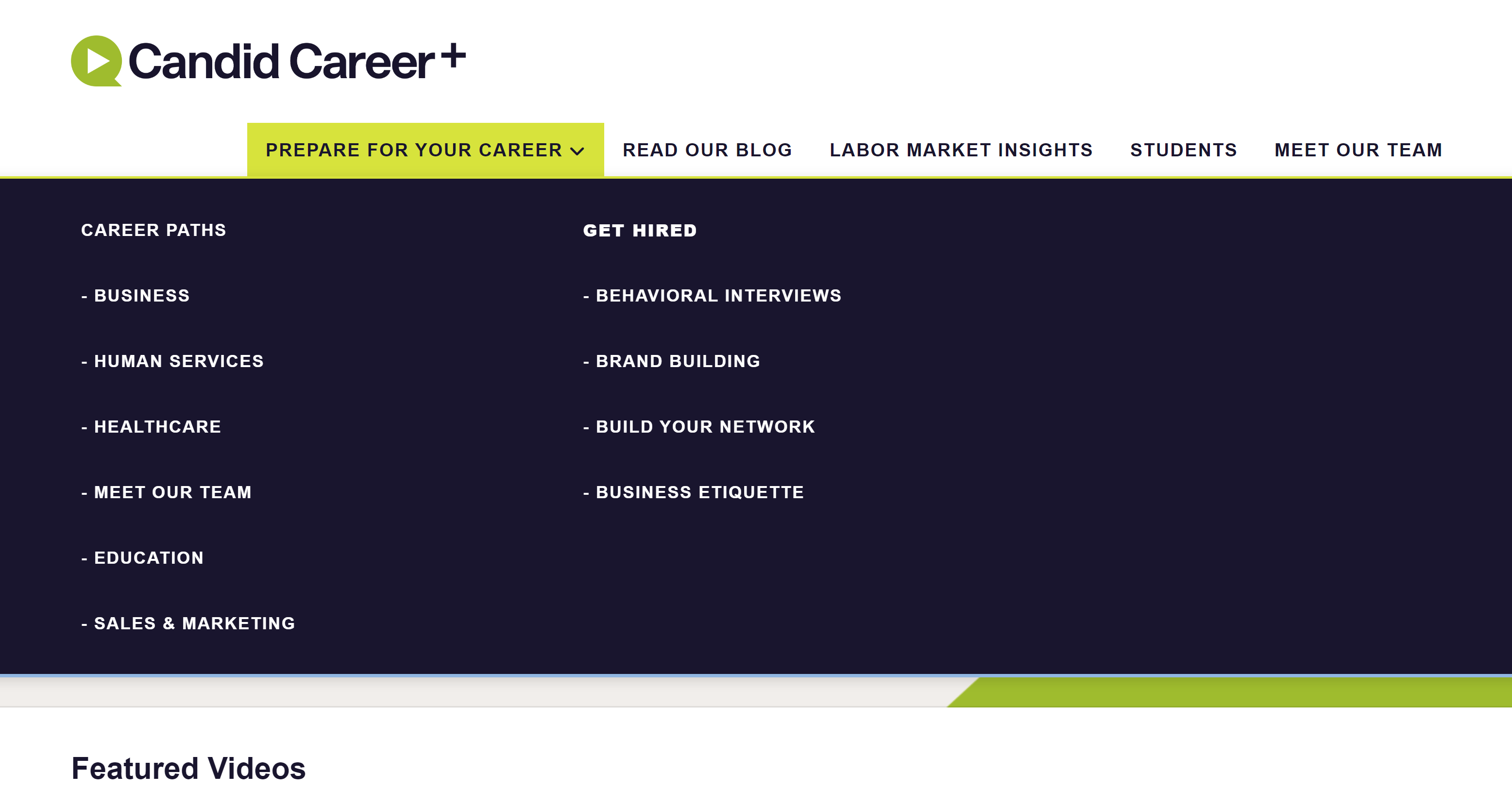 Screenshot showing a menu item with two columns underneath the item