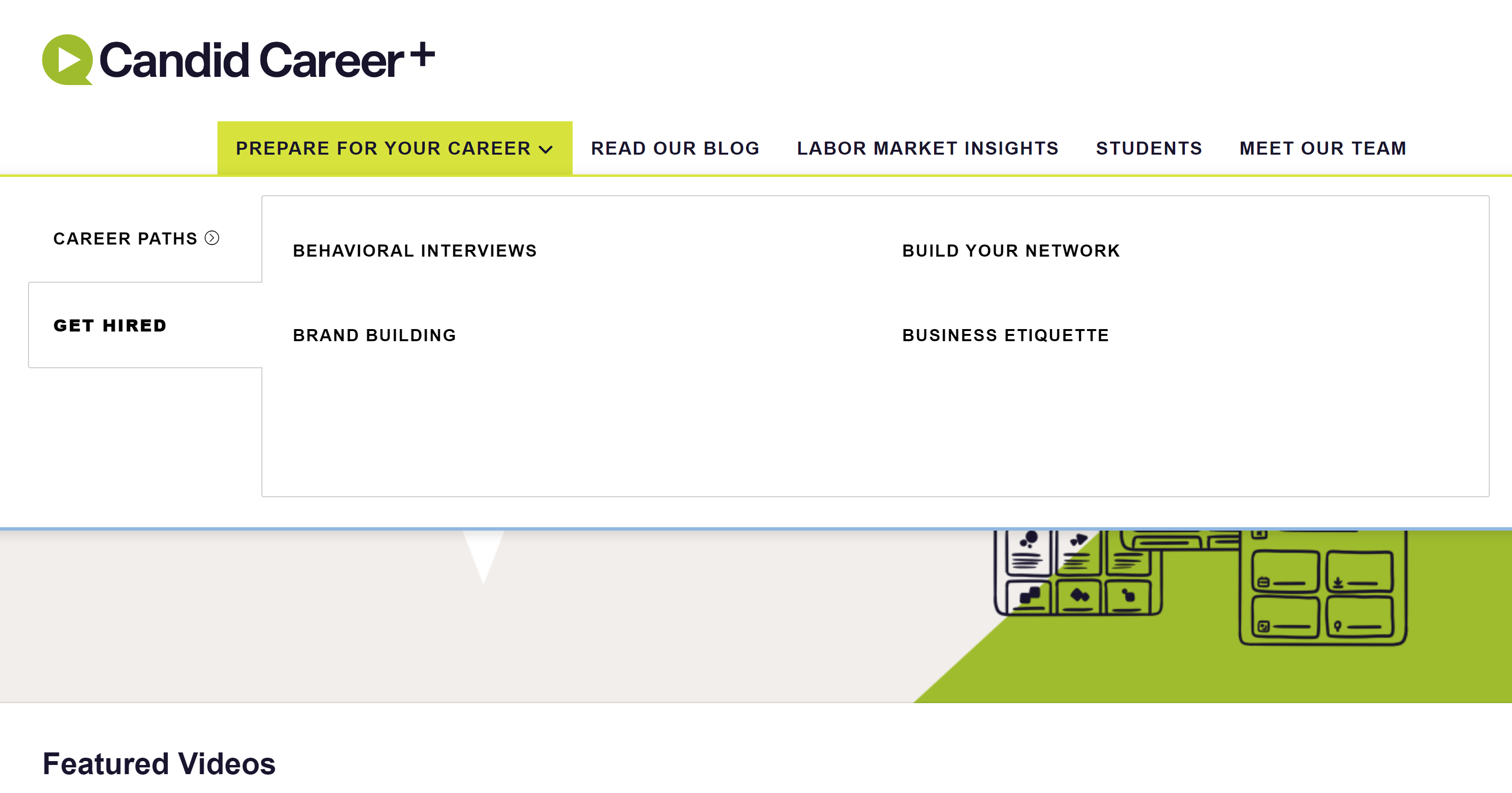 A screenshot that shows a tabbed menu layout.