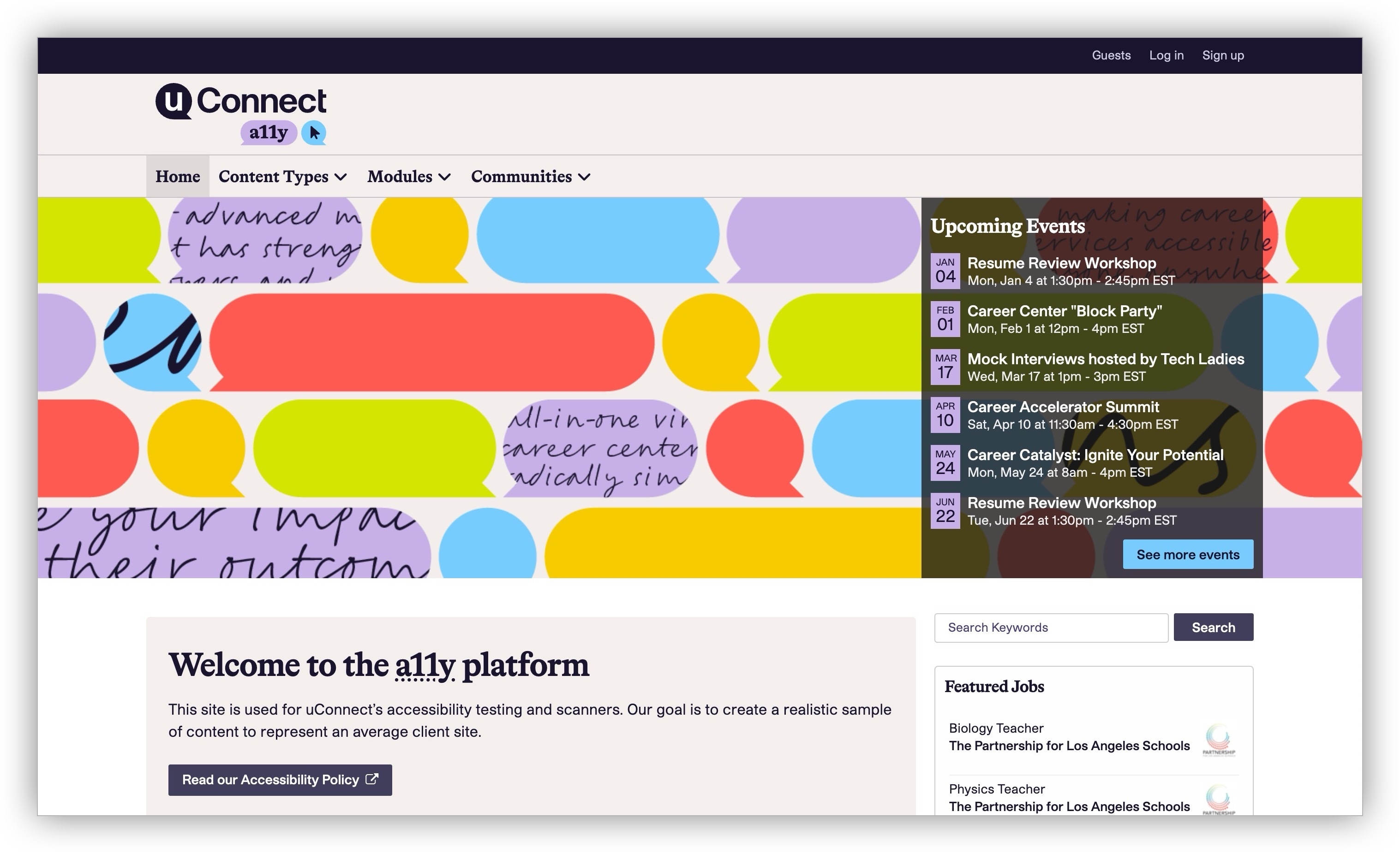 Screenshot of the header, navigation, hero banner area, and content areas on a VCC site