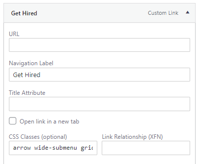 adding code to the css classes field for menus